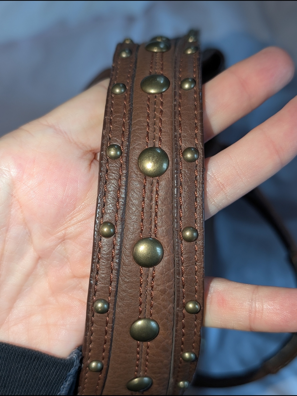 Vintage Betsey Johnson Rare Y2K Brown Leather Studded Satchel Bag - Picture 7 of 10